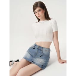 Thumbnail RECHIC Chân váy Nala chất jean đính nơ hoa trẻ trung năng động 3