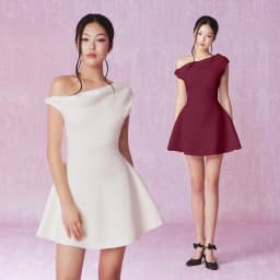 Thumbnail RECHIC Đầm ngắn Eryk lệch vai chiết eo dáng xòe sang trọng thanh lịch nữ tính 1