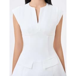 Thumbnail RECHIC Đầm ngắn Evelyn tay ngắn cổ V nhẹ dáng xòe cơ bản sang trọng 3