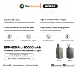 Thumbnail Remax rpp 609 - Trạm sạc dự phòng 60000mah chính hãng Remax hỗ trợ QC 22.5W PD 20W - Phúc Phụ Kiện 2