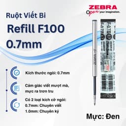 Thumbnail Ruột Viết Bi F100 Zebra Pen Thay Thế  - Kích thước ngòi 0.7 - 1.0mm, mực xanh, đen [Chính Hãng] 1