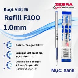 Thumbnail Ruột Viết Bi F100 Zebra Pen Thay Thế  - Kích thước ngòi 0.7 - 1.0mm, mực xanh, đen [Chính Hãng] 2