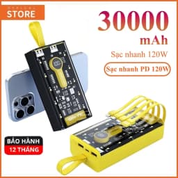 Thumbnail Sạc Dự Phòng 120W 30000mAh Trong Suốt Tích Hợp 4 Cổng Sạc Tiện Lợi Sạc Siêu Nhanh Có Đèn LED 1