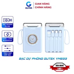 Thumbnail Sạc dự phòng 20000mah 10000mah sạc nhanh pin dung lượng lớn có dây sạc cho điện thoại - Gutek YM833 1