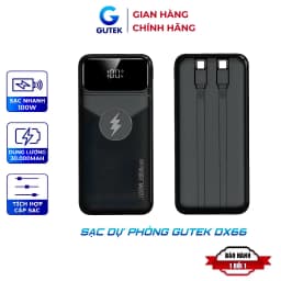Thumbnail Sạc dự phòng 30000mah sạc nhanh 100w pin dung lượng lớn có sẵn dây cho nhiều điện thoại - Gutek DX66 1