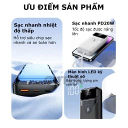 Thumbnail Sạc dự phòng 30000mah sạc nhanh 100w pin dung lượng lớn có sẵn dây cho nhiều điện thoại - Gutek DX66 2