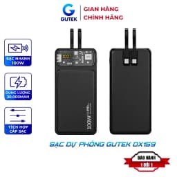 Thumbnail Sạc dự phòng 30000mah sạc nhanh 100w dung lượng pin lớn có sẵn dây cho điện thoại - Gutek GT160 1