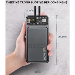 Thumbnail Sạc dự phòng 30000mah sạc nhanh 100w dung lượng pin lớn có sẵn dây cho điện thoại - Gutek GT160 2