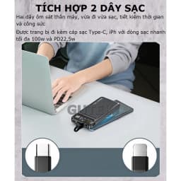 Thumbnail Sạc dự phòng 30000mah sạc nhanh 100w dung lượng pin lớn có sẵn dây cho điện thoại - Gutek GT160 3