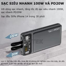 Thumbnail Sạc dự phòng 30000mah sạc nhanh 100w dung lượng pin lớn có sẵn dây cho điện thoại - Gutek GT160 4