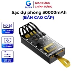 Thumbnail Sạc dự phòng 30000mah sạc nhanh 66w pin dung lượng lớn đi kèm dây cắm nhiều điện thoại - Gutek DX745 1