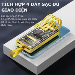 Thumbnail Sạc dự phòng 30000mah sạc nhanh 66w pin dung lượng lớn đi kèm dây cắm nhiều điện thoại - Gutek DX745 2