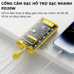 Thumbnail Sạc dự phòng 30000mah sạc nhanh 66w pin dung lượng lớn đi kèm dây cắm nhiều điện thoại - Gutek DX745 4