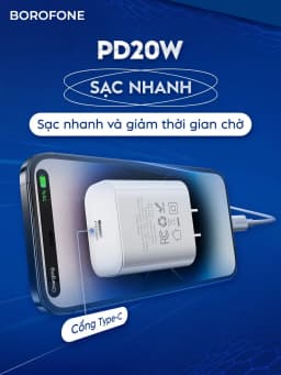 Thumbnail Sạc nhanh PD 20W Borofone BAS13 BA81 dây dài 1 mét hỗ trợ dòng sạc nhanh 9V 2.2A 1