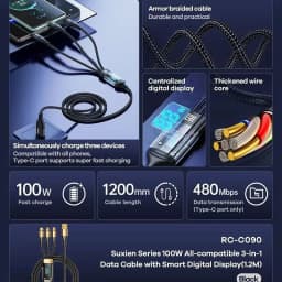 Thumbnail Sạc siêu nhanh SGALAS OPPO VOOC 100W 3 đầu bằng silicone chống gãy/ gập siêu bền/ đầu đúc kim loại chính hãng 1