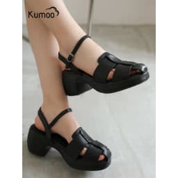Thumbnail Sandal Cao Gót Nữ Kumoo Màu Đen Da Thật Hack Dáng Đế LugSole 7cm Thời Thượng SDCG-KUMO-010 3