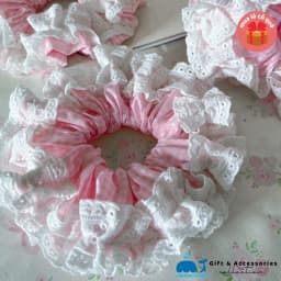 Thumbnail Scrunchies LABOON tiểu thư phối ren nơ bèo trắng tinh tế buộc tóc hồng baby dịu dàng như sương mai 2