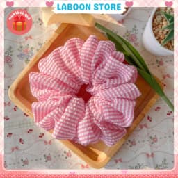 Thumbnail Scrunchies vải caro sọc pastel LABOON dây buộc tóc bản to chất vải đủi thô nhún đứng form tóc 4