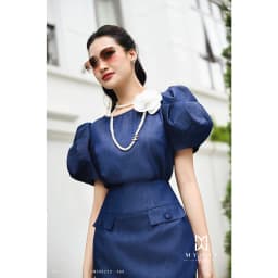Thumbnail Sét Áo Chân Váy Denim Nữ MY WAY Tay Bồng Sang Trọng 3MAB1545 -3MCOB228- không kèm hoa 1