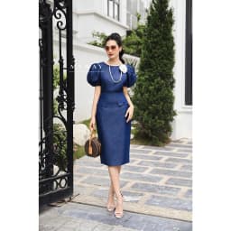Thumbnail Sét Áo Chân Váy Denim Nữ MY WAY Tay Bồng Sang Trọng 3MAB1545 -3MCOB228- không kèm hoa 2