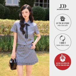 Thumbnail Set Áo croptop cổ đức cách điệu đính nơ in họa tiết 2T06.2502K, Chân váy họa tiết xếp ly 2 tầng 4S06.2502K, Set Monogram 1