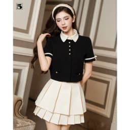 Thumbnail Set áo kiểu nữ Twentyfive dáng ngắn tay đính nơ áo AH122 và chân váy xếp ly hai tầng CH86 (Tách set) 3