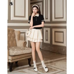 Thumbnail Set áo kiểu nữ Twentyfive dáng ngắn tay đính nơ áo AH122 và chân váy xếp ly hai tầng CH86 (Tách set) 4