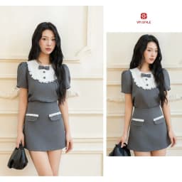 Thumbnail Set áo kiểu phối ren nơ mix chân váy chữ A VMSTYLE Set tiểu thư dáng ngắn đi chơi, đi chụp ảnh SBU00128 1