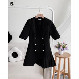 Thumbnail Set áo kiểu vest nữ Twentyfive dáng dài cổ V xếp ly gấu vạt chéo AH12 và chân váy xòe CQ06 (Tách lẻ) 4