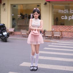 Thumbnail Set áo sát nách cổ lọ ren đính nơ phối chân váy xòe dáng ngắn màu hồng dành cho nữ BLOOMING [Có Tách Lẻ] - Simple Twist 2