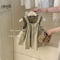 Thumbnail Set Áo Sát Nách Kèm Yếm Váy Xanh Rêu Cho Bé Gái 1 2 3 4 5 Tuổi MINTSCLOSET Quảng Châu - YE5162 1