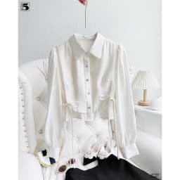 Thumbnail Set áo sơ mi kiểu nữ Twentyfive phối nơ bên sườn AH124 và chân váy bèo xếp ly CH87 (Tách set) 1
