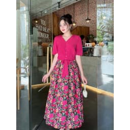 Thumbnail Set áo trơn phối chân váy hoa dáng dài – Style du lịch biển hè Evalover 2