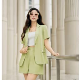 Thumbnail Set Áo vest đờ mi cổ 2 ve phối Quần short ly súp LAMER O65D24H005, O64S24H003 4