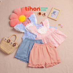 Thumbnail Set bộ cho bé gái TIHON cao cấp áo kẻ hoa phối ren mềm mại cùng quần kaki siêu xinh SET0786061 1