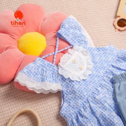 Thumbnail Set bộ cho bé gái TIHON cao cấp áo kẻ hoa phối ren mềm mại cùng quần kaki siêu xinh SET0786061 4