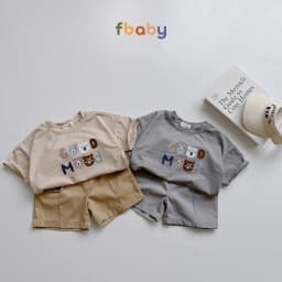 Thumbnail Set bộ cotton cộc tay bé trai cổ tròn in chữ quần kaki Fbaby bé mặc ở nhà, đi học, đi lớp, đi chơi FB1124 1