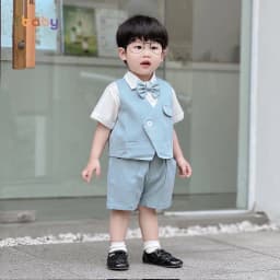 Thumbnail Set Bộ Gile Bé Trai Fbaby Cộc Tay 1 Khuy Kèm Sơ Mi, Nơ 2 Màu Thiết Kế Sang Trọng, Lịch Sự Phong Cách Hàn Quốc 2