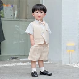 Thumbnail Set Bộ Gile Bé Trai Fbaby Cộc Tay 1 Khuy Kèm Sơ Mi, Nơ 2 Màu Thiết Kế Sang Trọng, Lịch Sự Phong Cách Hàn Quốc 3