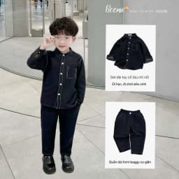 Thumbnail Set bộ đôi sơ mi cổ tàu Beemo cộc tay, dài tay vải giả bò mềm mại cho bé trai từ 9-24kg 23323B 2