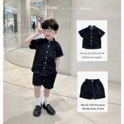 Thumbnail Set bộ đôi sơ mi cổ tàu Beemo cộc tay, dài tay vải giả bò mềm mại cho bé trai từ 9-24kg 23323B 3