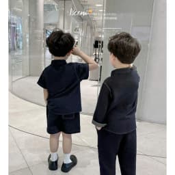 Thumbnail Set bộ đôi sơ mi cổ tàu Beemo cộc tay, dài tay vải giả bò mềm mại cho bé trai từ 9-24kg 23323B 4