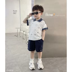 Thumbnail Set bộ Polo cộc tay Beemo in xoả phối cá tay vải cotton cao cấp cho bé trai từ 9-24kg 4042BHB 1