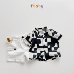 Thumbnail Set bộ sơ mi cộc tay bé trai áo đũi họa tiết công tử cổ vest quần kaki Fbaby FB0124 2