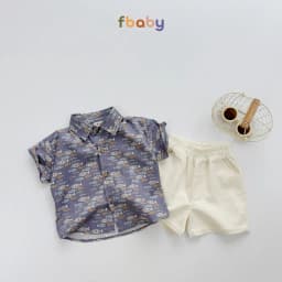 Thumbnail Set bộ sơ mi cộc tay bé trai áo thô lụa họa tiết cổ đức quần linen Fbaby FB0224 2