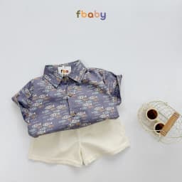 Thumbnail Set bộ sơ mi cộc tay bé trai áo thô lụa họa tiết cổ đức quần linen Fbaby FB0224 3