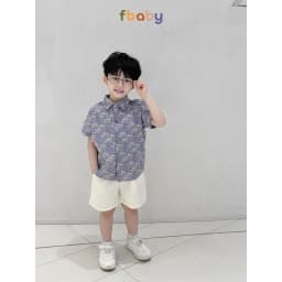 Thumbnail Set bộ sơ mi cộc tay bé trai áo thô lụa họa tiết cổ đức quần linen Fbaby FB0224 4