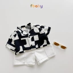 Thumbnail Set bộ sơ mi cộc tay bé trai áo đũi họa tiết công tử cổ vest quần kaki Fbaby FB0124 3