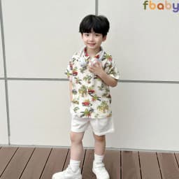 Thumbnail Set bộ sơ mi cộc tay bé trai áo đũi họa tiết ô tô, cây dừa cổ đức quần đũi Fbaby mặc đi chơi, du lịch, đi biển FB1024 1