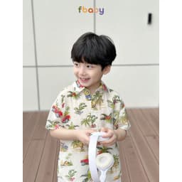 Thumbnail Set bộ sơ mi cộc tay bé trai áo đũi họa tiết ô tô, cây dừa cổ đức quần đũi Fbaby mặc đi chơi, du lịch, đi biển FB1024 2